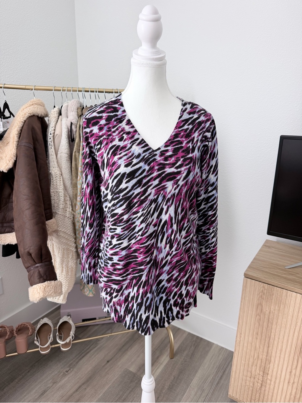 Apt. 9 Pink and Black Animal Print V-Neck Tunic